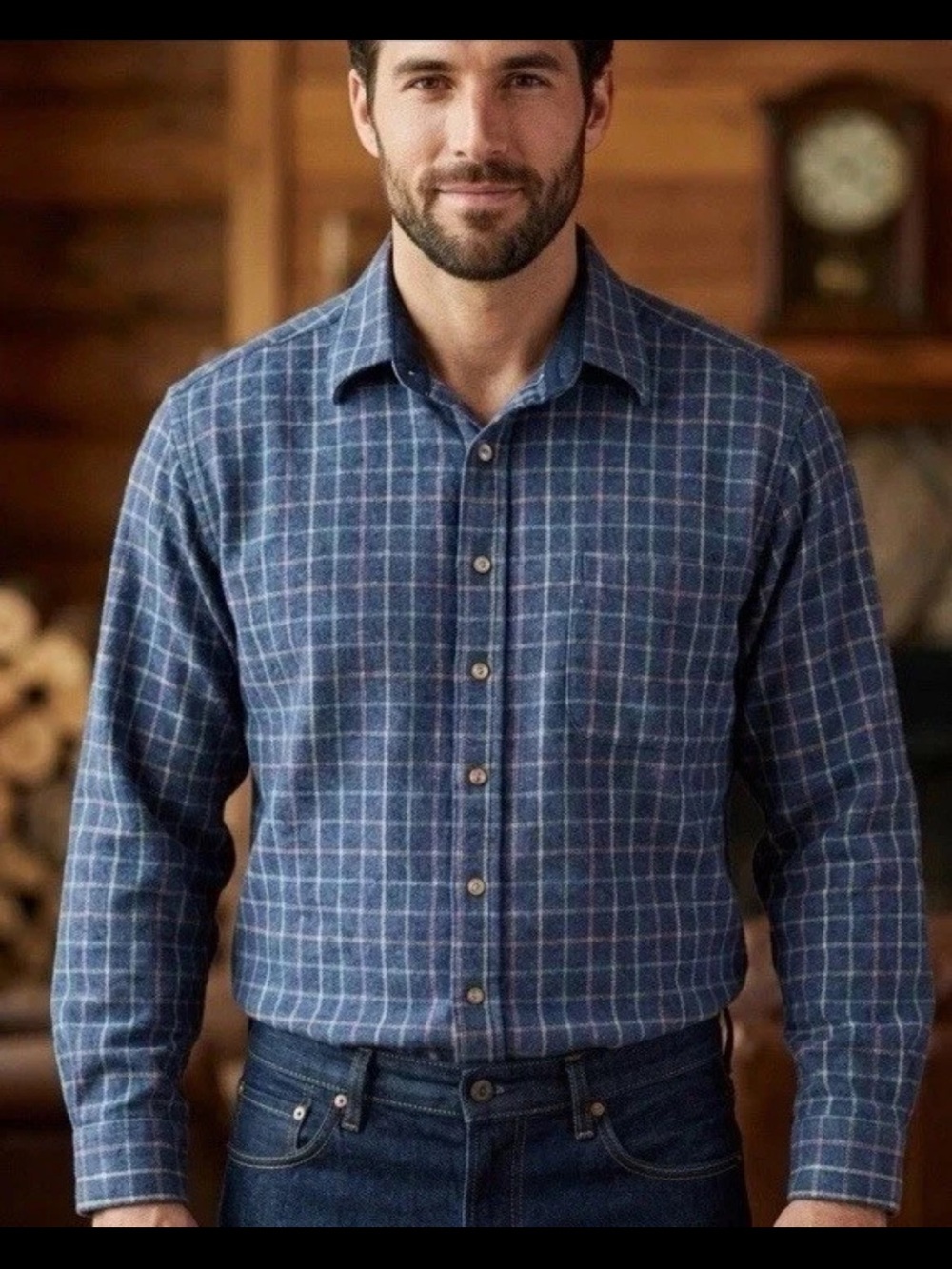 Pendleton Lodge Shirt Mens XXL LONG Wool Blue Plaid Flannel AA037-30964
